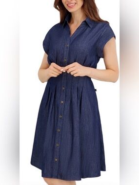 Nautica Jeans Women's Pintuck Dress, Dark Blue, SZ Medium